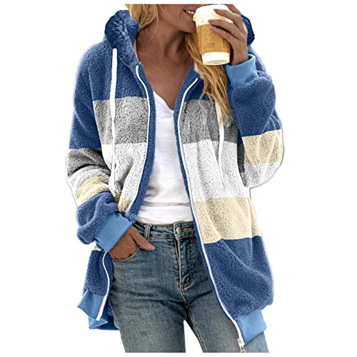 Chanpning Plüschjacke Damen Teddy Gemütliche Kuscheljacke Dickere Softshelljacke Angenehm Zu Tragen Sweatshirt Basic Windbreaker Locker Übergangsmantel Angenehm Pulloverjacke Plüsch Outdoorjacke von Chanpning