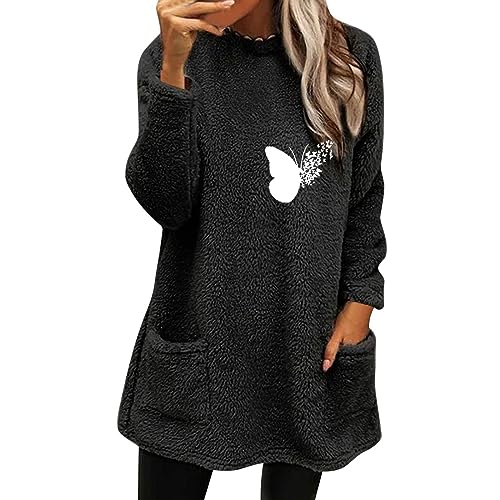 Chanpning Pullover Damen Oversize Soft Damenpullover Vintage Sweater Retro Tops Langer Blusen Elegante Winterpullover Verdicktes Fliesjacken Warmes Bekleidung Fashion Kuschelpullover von Chanpning