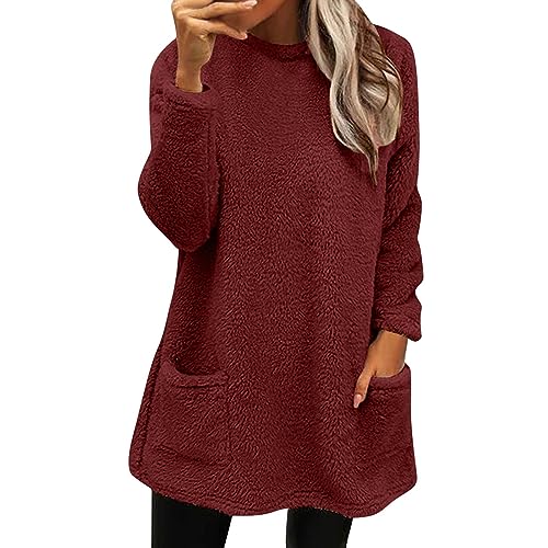 Chanpning Pullover Damen Winter Fleece Damenpullover Mini Bekleidung Große Größe Kleid Modische Unterhemd Casual Strickpulli Langer Thermounterwäsche Mode Strickpullover für Leggings Minikleider von Chanpning