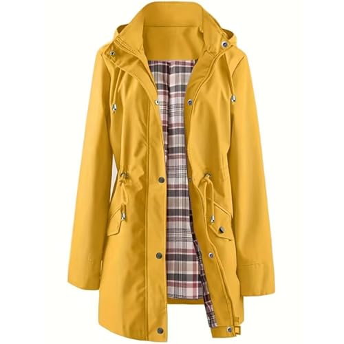 Chanpning Regenjacke Damen Wasserdicht Elegant Einfarbig Regenmantel Comfort Fit Kaputzensweatjacke Große Größen Damenjacke Mit Kapuze Outdoorjacke Regenponcho Zum Wandern Reisen Treking Fahrrad von Chanpning