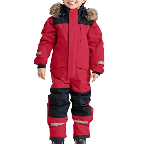 Chanpning Schneeanzug Kinder Unisex Skianzug Verdickt Warm Skioverall Winter Warme Skianzüge mit Kapuze Schneeoverall Wasserdicht Winddicht Winteranzug Outdoor Thermo Schneeanzüge Mädchen Einteiliges von Chanpning