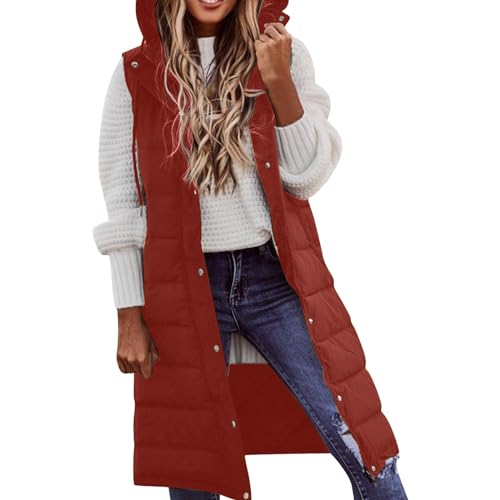 Chanpning Steppweste Damen mit Kapuze Lang Plus Size Long-Steppweste Lange Schlanke Weste Jacke Bequem Täglich Steppweste Dünner Und Leichter Daunenmantel Winddichte Fleece Damenweste Baumwolle Weste von Chanpning