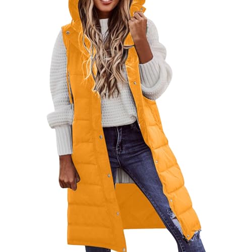 Chanpning Steppweste Damen mit Kapuze Lang Plus Size Long-Steppweste Lange Schlanke Weste Jacke Bequem Täglich Steppweste Dünner Und Leichter Daunenmantel Winddichte Fleece Damenweste Baumwolle Weste von Chanpning