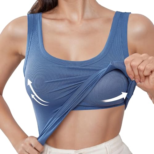 Chanpning Tops mit Bh Einsatz Damen Sommer Cami Tanks Tops Slim Fit Trägertop Atmungsaktive Kurzarmshirt Elegant Tanktop 2025 Unterhemden Schlankstützendes Tuniken Basic Top von Chanpning