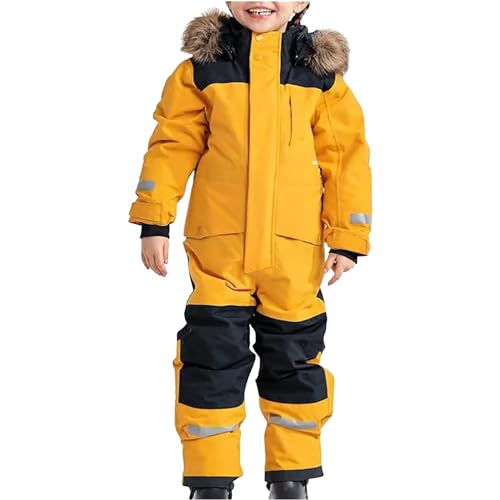 Chanpning Unisex Kinder Skioverall mit Kapuze Schneeanzug Wasserdicht Atmungsaktiv Skianzüge Verdickt Warm Funktionsanzug Outdoor Regenoverall EinteiligerSchneeoverall Jungen Mädchen von Chanpning