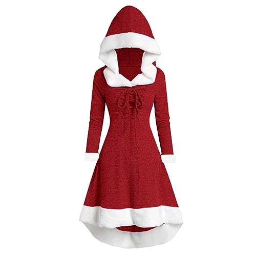 Chanpning Weihnachtspullover Damen Kleid Weihnachtskleid Winter Weihnachtspullover Mittelalter Vintage Kapuzenkleid Party Kleid Cosplay Weihnachtsabend Dress Karneval Kostüme von Chanpning