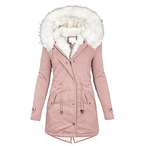 Chanpning Winterjacke Damen Sale Jacke Klassisch Bikerjacke Atmungsaktiv Funktionsjacke mit Abnehmbarer Kapuze Softshelljacke Gefütterte Wasserdichte Übergangsjacke Winter-Mantel Steppmantel Parka von Chanpning