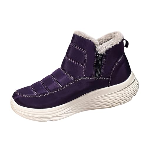 Chanpning Winterschuhe Damen Warmes Fell Gefüttert Knöchelstiefel Outdoor Rutschfeste Wanderschuhe Mit Seitlicher Reißverschluss Winter Thermostiefel Schneestiefel Bequem Plush Stiefeletten 36-43 von Chanpning