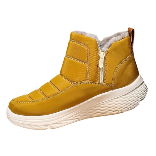 Chanpning Winterschuhe Damen Warmes Fell Gefüttert Knöchelstiefel Outdoor Rutschfeste Wanderschuhe Mit Seitlicher Reißverschluss Winter Thermostiefel Schneestiefel Bequem Plush Stiefeletten 36-43 von Chanpning
