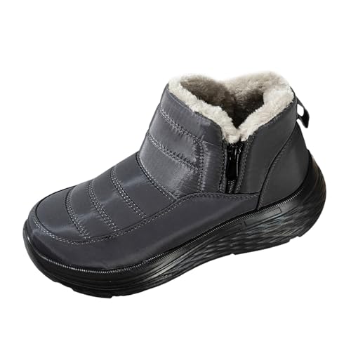 Chanpning Winterschuhe Damen Warmes Fell Gefüttert Knöchelstiefel Outdoor Rutschfeste Wanderschuhe Mit Seitlicher Reißverschluss Winter Thermostiefel Schneestiefel Bequem Plush Stiefeletten 36-43 von Chanpning