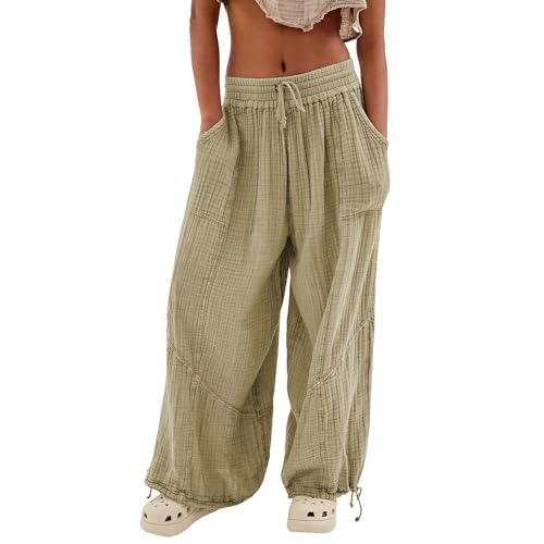 Damen Hose Leinen Pumphose Haremshose Wickelhose Bequeme Sporthose Für Frauen Schlaghose Hippie Hose Baggy Hosen Sport Pumphose Straight Bein Hose Flower Freizeithose Ballonhose Pluderhose Jogginghose von Chanpning