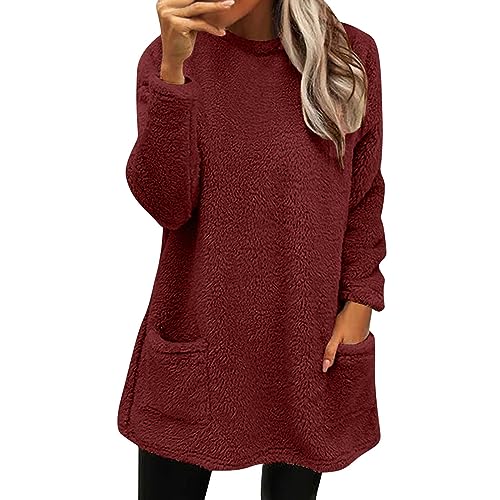 Damen Pullover Warm Sport Streifenpullover 2024 Longpulli Sherpa Gefüttertes Zopfpullover Fleece Kleid Warmes Obertei Gepolstert Lammwolle Unterhemd Einfarbig Streetwear Verdicktes Longpullover von Chanpning