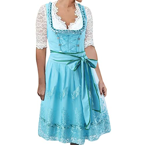 Dirndl Damen Midi Trachtenkleid Trachtenmode Trachtenrock Kleid Dirndl-Komplettsets Rockabilly Abschlussballkleid Oktoberfest Vintage Kleid Kurzarm Bierkleid Bühnenkleid für Besondere Anlässe von Chanpning