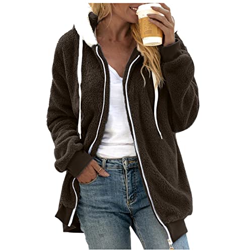 Fleecejacke Damen Lang Weich Winterparka Frau Fellmantel Mode Coat Elegant Wollmantel Gemütliche Hoodie Dickere Mantel Komfortable Kapuzenjacke mit Taschen Nerzmantel von Chanpning