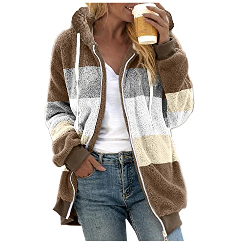 Fleecejacke Damen Oversized Warm Hoodie Plüschjacke mit Reißverschluss Kapuzenjacke Elegant Winterjacke Teddy Fleece Zip up Sweatshirt Herbst Winter Kapuzenpullover Mantel Jacke Oberteile Pullover von Chanpning