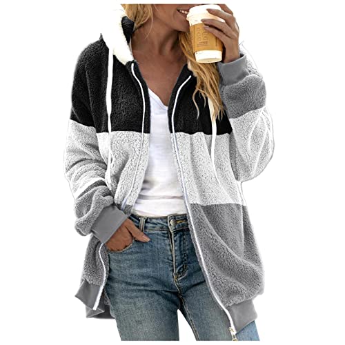 Fleecejacke Damen Oversized Warm Hoodie Plüschjacke mit Reißverschluss Kapuzenjacke Elegant Winterjacke Teddy Fleece Zip up Sweatshirt Herbst Winter Kapuzenpullover Mantel Jacke Oberteile Pullover von Chanpning