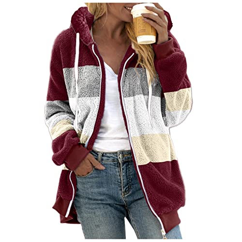 Fleecejacke Damen Oversized Warm Hoodie Plüschjacke mit Reißverschluss Kapuzenjacke Elegant Winterjacke Teddy Fleece Zip up Sweatshirt Herbst Winter Kapuzenpullover Mantel Jacke Oberteile Pullover von Chanpning