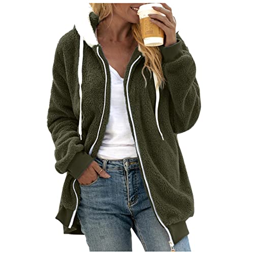 Fleecejacke Damen Oversized Warm Hoodie Plüschjacke mit Reißverschluss Kapuzenjacke Elegant Winterjacke Teddy Fleece Zip up Sweatshirt Herbst Winter Kapuzenpullover Mantel Jacke Oberteile Pullover von Chanpning