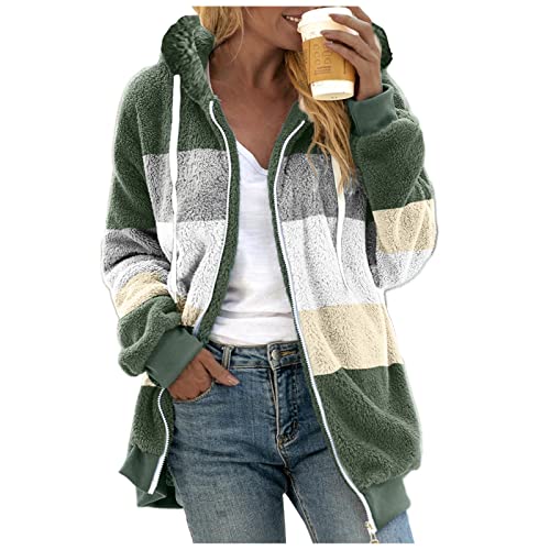 Fleecejacke Damen mit Kapuze Angenehm Weich Hoodie Baggy Outwear Thermal Langarmshirt Herbst Winter Outdoorjacke mit Taschen Kuschelpulli Oversize Kapuzenpullover Flauschig Teddyjacke Basic Sweatjacke von Chanpning