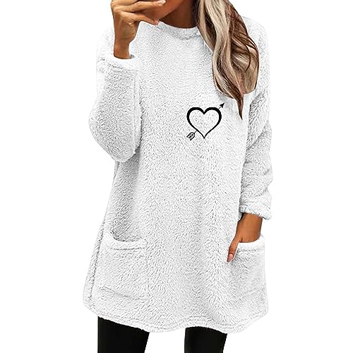 Fleecepulli Damen Sherpa Gefüttertes Strickkleider Mini Obertei College Schlupfjacke für Leggings Strickpulli Übergroß Pullunder Cashmere Sweater Teenager Mädchen Sweatshirt Oversize Kuschelpullover von Chanpning