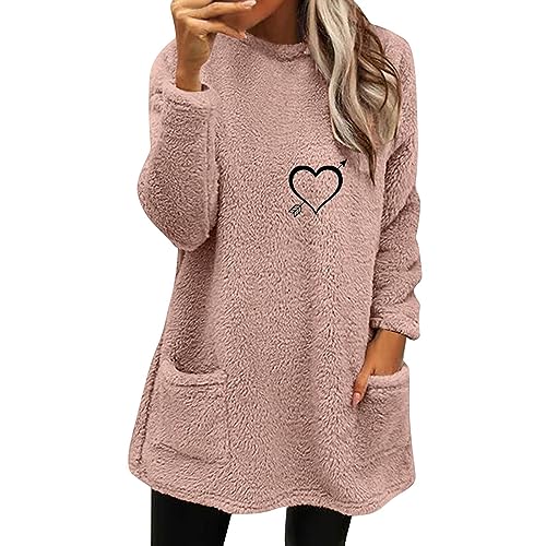 Fleecepulli Damen Sherpa Gefüttertes Strickkleider Mini Obertei College Schlupfjacke für Leggings Strickpulli Übergroß Pullunder Cashmere Sweater Teenager Mädchen Sweatshirt Oversize Kuschelpullover von Chanpning