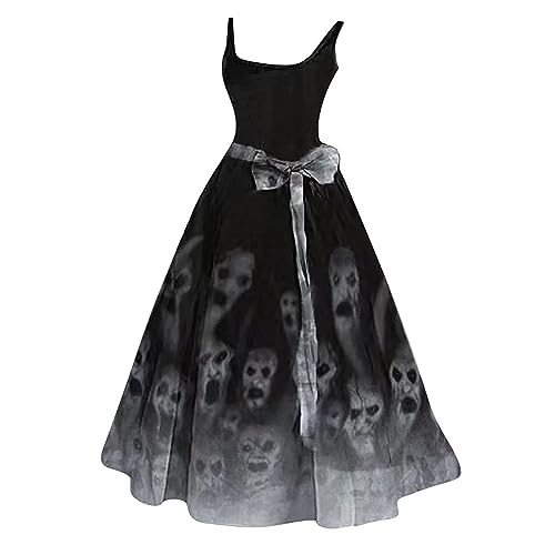 Halloween Kostüm Damen Kleid mit Blutigem Aufdruck Mittelalter Kleider Lässig Party Cocktailkleid Ärmelloser Sexy Kleider Rundhalsausschnitt Halloween-Kostüm Festkleid Damenkleid Partykleider von Chanpning