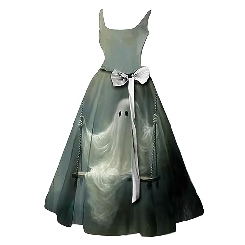 Halloween Kostüm Damen Kleid mit Blutigem Aufdruck Mittelalter Kleider Lässig Party Cocktailkleid Ärmelloser Sexy Kleider Rundhalsausschnitt Halloween-Kostüm Festkleid Damenkleid Partykleider von Chanpning