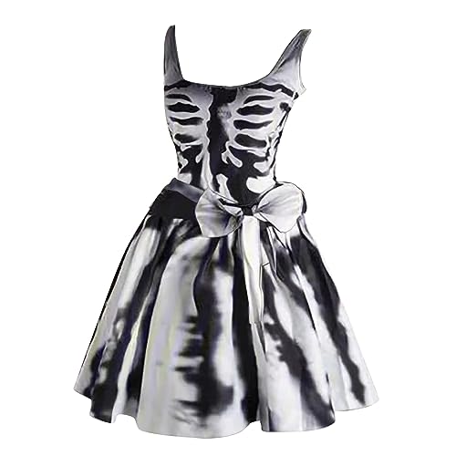 Halloween Kostüm Damen Kleid mit Blutigem Aufdruck Mittelalter Kleider Lässig Party Cocktailkleid Ärmelloser Sexy Kleider Rundhalsausschnitt Halloween-Kostüm Festkleid Damenkleid Partykleider von Chanpning