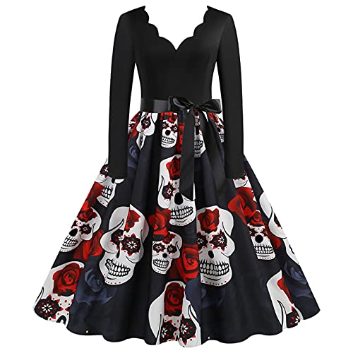 Halloween Kostüm Damen Kleid mit Blutigem Aufdruck Mittelalter Kleider Lässig Party Cocktailkleid Ärmelloser Sexy Kleider Rundhalsausschnitt Halloween-Kostüm Festkleid Damenkleid Partykleider von Chanpning