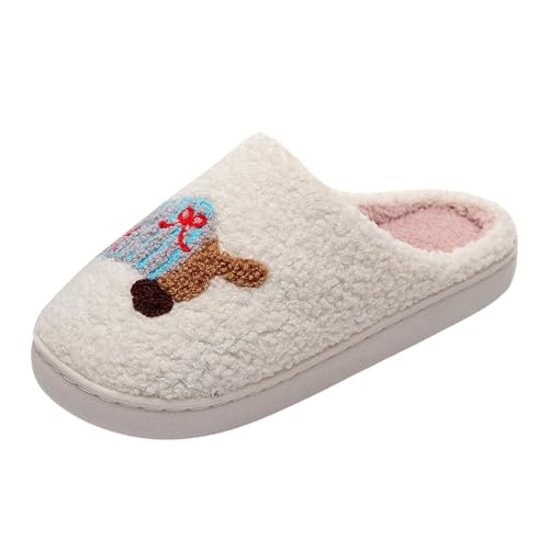 Hausschuhe Damen Winter Flache Plüsch Pantoffeln Rutschfeste Pantoletten Warm Hausschlappen Filzhausschuhe Filzpantoffeln Bequeme Flauschige Slippers Winterschuhe Für Winter Halloween Weihnachten von Chanpning