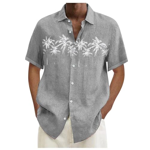 Hemd Kurzarm Herren Sommer Regular Fit Men's Shirt Loose Fit Shirts Arbeit Oberteile Schmal Geschnittenes Stehkragenhemd Men Freizeithemden Urlaub Leinenshirt Vintage Baumwollhemd von Chanpning
