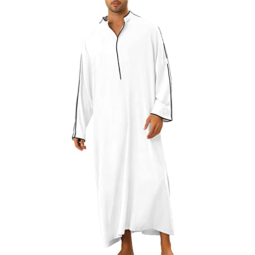 Chanpning Herren Kaftan Dubai Jelaba Hemd Robe für Männer Muslim Kaftan Thobe Baumwolle Gebetskleid Ethno Kaftan Kami Muslim Outfit Einfarbig Kleider Mittlerer Osten Gebetskleidung Ferace Mantel von Chanpning