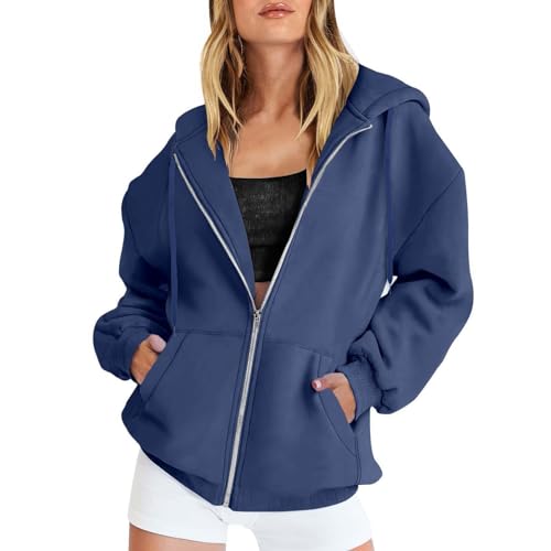 Hoodie Damen Sweatjacke 2024 Kapuzenjacke Fall Winter Lang Sweatshirt Kapuzenpullover mit Kapuze Reißverschluss Mantel Oversize Pullover Vintage Freizeitjacke Sweatshirt College Jacke Übergangsjacke von Chanpning