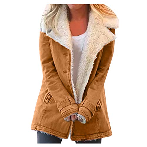 Jacke Damen Warm Fleecejacke Lang Elegant Parka Mantel Flauschig Fleece Winterjacke Mode Revers Plüschjacke Baumwolle Einfarbig Wintermantel Herbst Winter Casual Übergangsjacke Outwear 2023 Parka von Chanpning