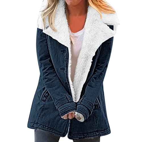 Jacke Damen Warm Fleecejacke Lang Elegant Parka Mantel Flauschig Fleece Winterjacke Mode Revers Plüschjacke Baumwolle Einfarbig Wintermantel Herbst Winter Casual Übergangsjacke Outwear 2023 Parka von Chanpning