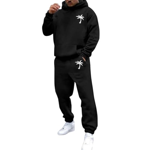 Jogginganzug Herren Set 2-Teilig Trainingsanzug mit Aufdruck Palme Oversized Pullover Y2K Hoodie und Baggy Baumwolle Jogginghose Sportanzug Kapuzenpullover Freizeitanzug Hausanzug Tracksuit Sweatshirt von Chanpning