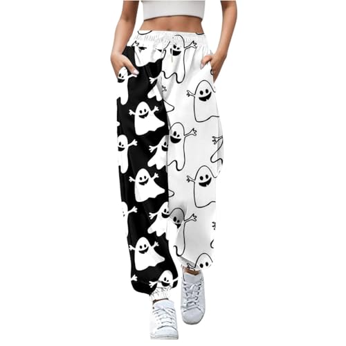 Jogginghose Damen Große Größen Stretch Freizeit Yogahose Lang Pumpkin Skelett Print Sporthose Halloween Joggpants Casual Loose Laufhose Hip-Hop Stofflatzhose Gummibund Sporthosen von Chanpning