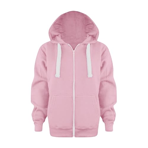 Kinder Jungen Hoodie Jacke mit Reißverschluss Einfarbig Sportlich Kapuzenpullover Langarm Locker Sweatjacke mit Kordelzug&Taschen Mädchen Rippensaum Kapuzenjacke Sweatshirt 3-12 Jahre Autumn Winter von Chanpning