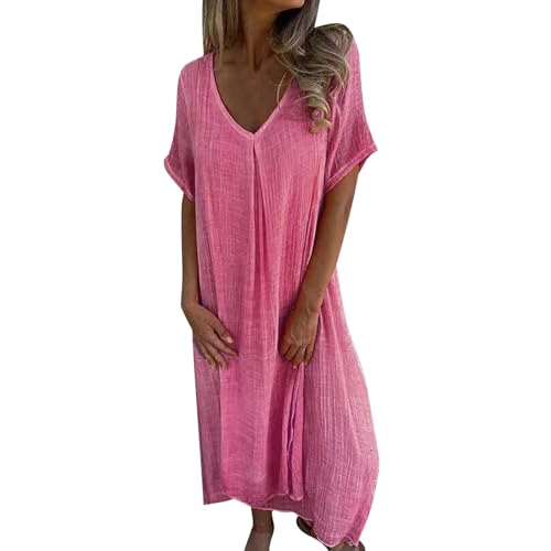 Kleid Damen Knielang Ärmellos Freizeitkleid Sommerkleid Damen Sommer Strand Frauen Festlich Cocktail Partykleid Sommerkleid Lang Damen Elegant Knopfleiste Tshirt Sommerkleid Kleider Damen Sommer von Chanpning