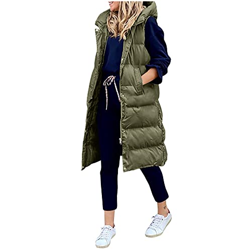 Lang Jacke Weste Damen Daunenweste mit Kapuze Winter Warm Longweste Ärmellose Lange Steppweste Leicht Winterjacke Winterweste Daunenmantel Daunenjacke Outdoor Puffer Jacke Winterweste Mäntel von Chanpning