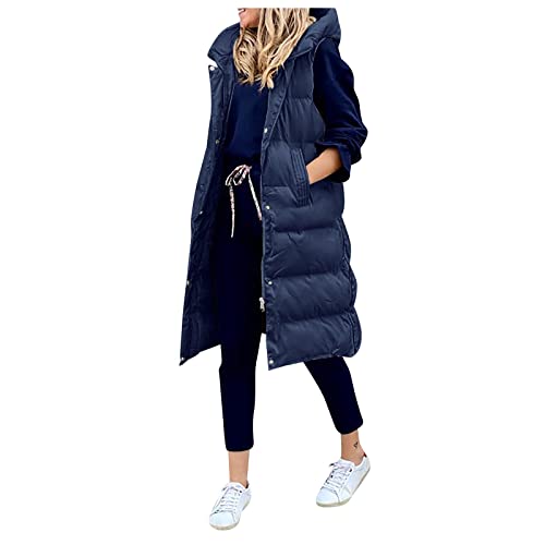 Lang Jacke Weste Damen Daunenweste mit Kapuze Winter Warm Longweste Ärmellose Lange Steppweste Leicht Winterjacke Winterweste Daunenmantel Daunenjacke Outdoor Puffer Jacke Winterweste Mäntel von Chanpning