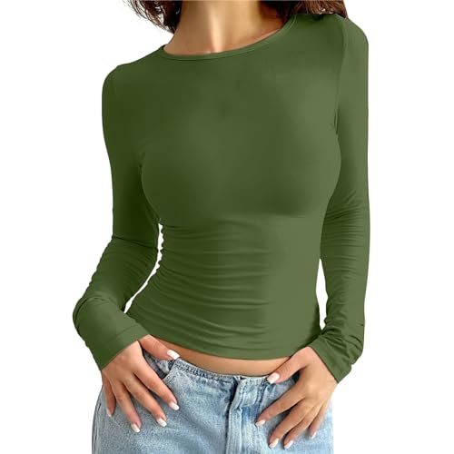 Langarmshirt Damen Skims, Crop Tops Langarm Y2K Top Rundhals Shirt Einfarbig Oberteile Basic Cropped Tshirt Casual Athletisches Blusen Teenager Streetwear Slim Fit Enges Clothes Stockholm Style von Chanpning