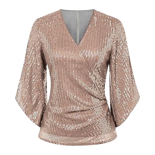 Oberteil Fasching Damen Rave Party Rundhals Blusentop Leichte Tunika Casual Blusenshirt Pailletten Drucken Top Große Größen Sweatshirt Lässige Blusen Elegant Streetwear Kurzarm Shirt Spitzenblusen von Chanpning