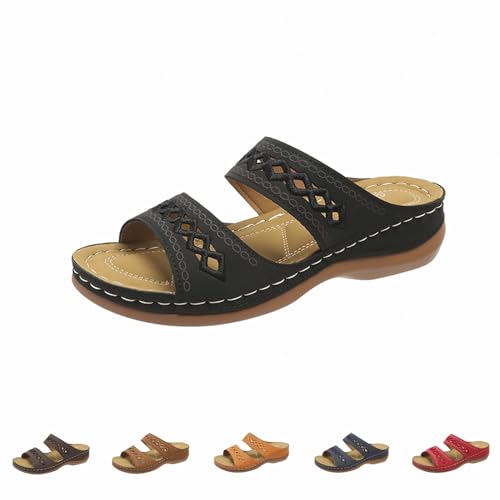 Orthopädische Sandalen Damen Sommer Pantoletten 2025 Vintage Hausschuhe Lässige Schlupfsandalen mit Fußgewölbeunterstützung Wanderschuhe Slippers Plateau Slides Böhmen Strandschuhe Strandsandaletten von Chanpning