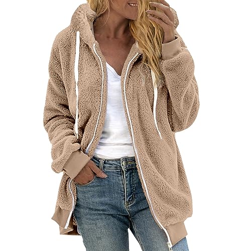 Outdoor Fleecejacken für Damen, Slim Fit Langarmshirt Baumwoll Winterjacke Baggy Pelzmantel Angenehm Zu Tragen Winterpulli Jacken Damen Übergangsjacken Teddyfell Fleecemantel Basic Wintermantel von Chanpning