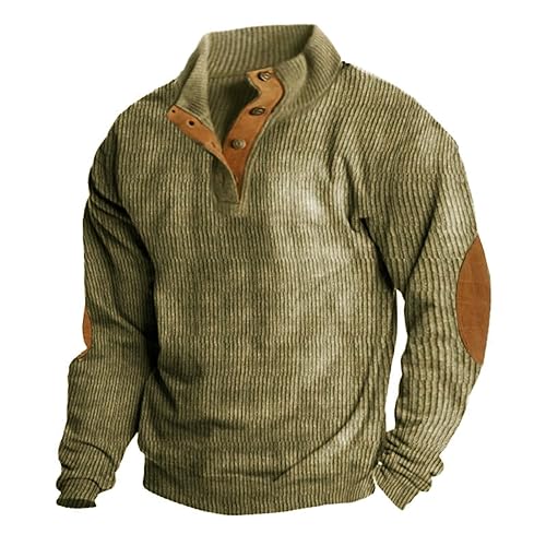 Poloshirts für Herren Langarm, Herbst Winter Langarmshirt mit Cord T Shirts Männer Stehkragen T-Shirt mit Knopfleiste Loose Fit Oversized Shirt Basic Warm Oberteile Casual Einfarbig Tops Sweatshirt von Chanpning