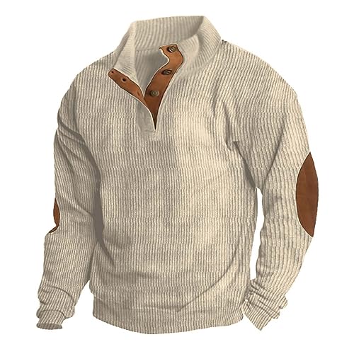 Poloshirts für Herren Langarm, Herbst Winter Langarmshirt mit Cord T Shirts Männer Stehkragen T-Shirt mit Knopfleiste Loose Fit Oversized Shirt Basic Warm Oberteile Casual Einfarbig Tops Sweatshirt von Chanpning
