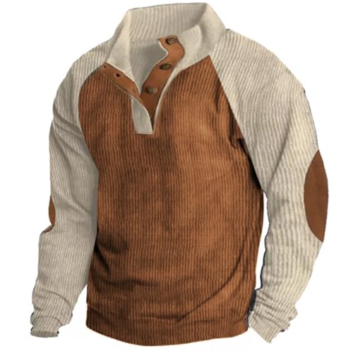 Poloshirts für Herren Langarm, Herbst Winter Langarmshirt mit Cord T Shirts Männer Stehkragen T-Shirt mit Knopfleiste Loose Fit Oversized Shirt Basic Warm Oberteile Casual Einfarbig Tops Sweatshirt von Chanpning