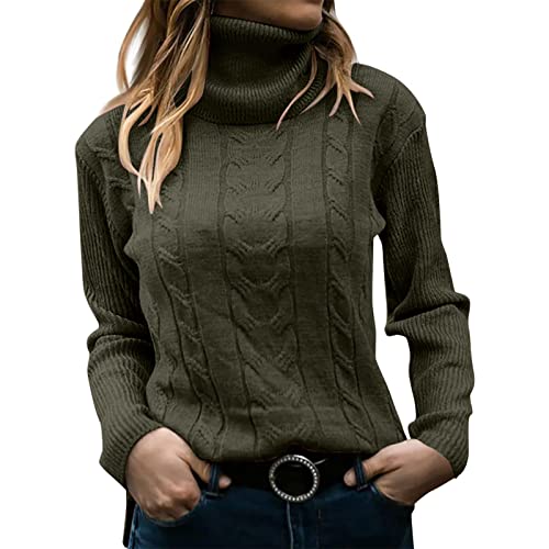 Pullover Damen Rollkragenshirt Cable Knit Elegant Langarm Tops Lose Grobstrick Casual Weich Jumper Sweater von Chanpning