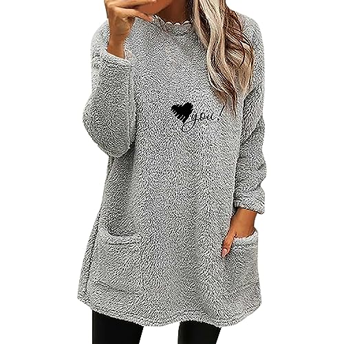 Pullover Damen Winter Elegant Teenager Mädchen Bekleidung Winter Damenpullover Weihnachten Obertei Einfarbig Sweater Rundhals Pulli Große Größe Unterwäsche College Kuschelpullover Casual Schlupfjacke von Chanpning